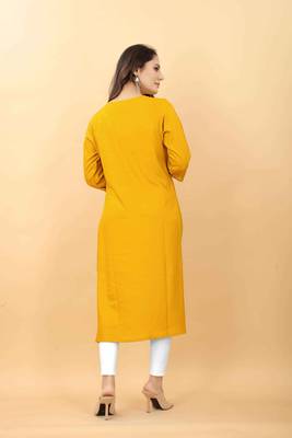 Yellow plain viscose party-wear-kurtis 3