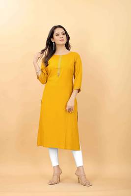 Yellow plain viscose party-wear-kurtis 4