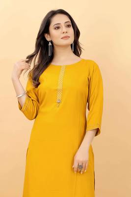 Yellow plain viscose party-wear-kurtis 5