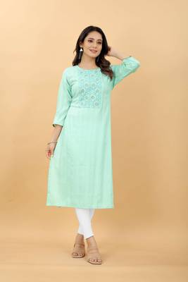 Green plain viscose party-wear-kurtis 1