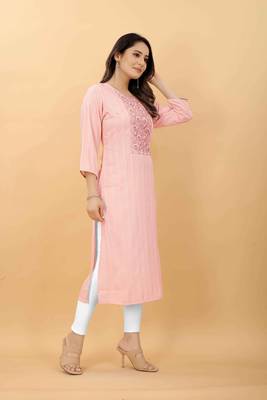 Baby pink plain viscose party-wear-kurtis 2