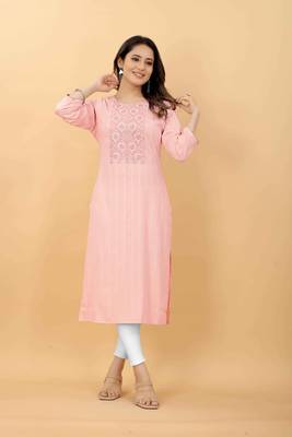 Baby pink plain viscose party-wear-kurtis 4