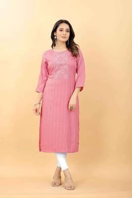 Pink plain viscose party-wear-kurtis 1