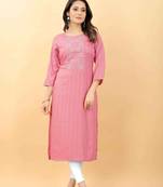 Pink plain viscose party-wear-kurtis