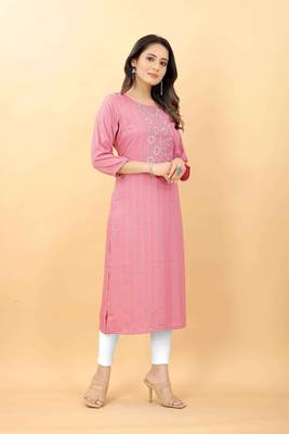 Pink plain viscose party-wear-kurtis 2