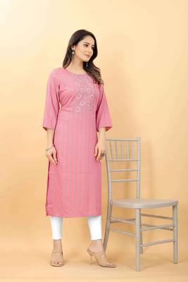 Pink plain viscose party-wear-kurtis 4
