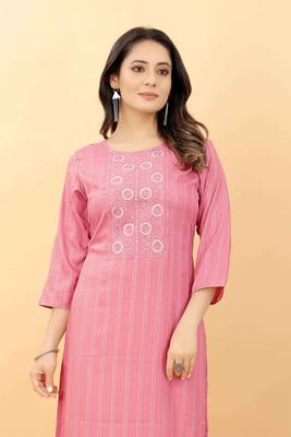 Pink plain viscose party-wear-kurtis 5