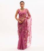 Lilac Hand Embroidered Jaal Saree Set
