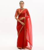 Red Gota Patti Border Saree Set