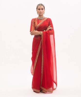 Red Gota Patti Border Saree Set 2