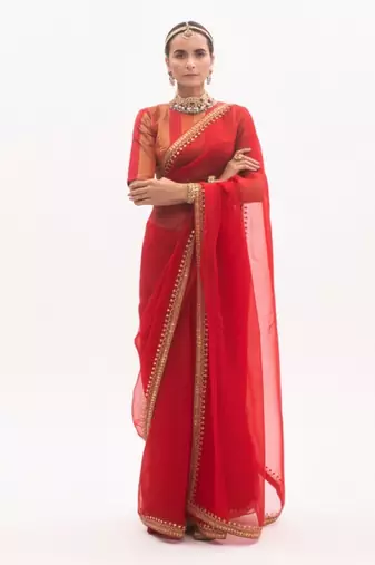 Red Gota Patti Border Saree Set