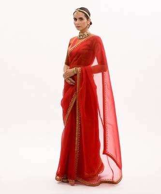 Red Gota Patti Border Saree Set 3