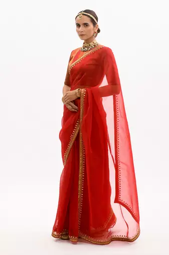 Red Gota Patti Border Saree Set