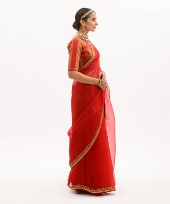 Red Gota Patti Border Saree Set 4