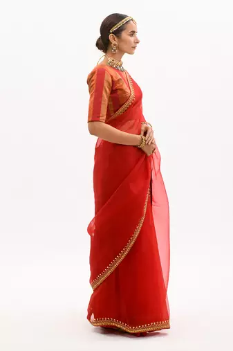 Red Gota Patti Border Saree Set