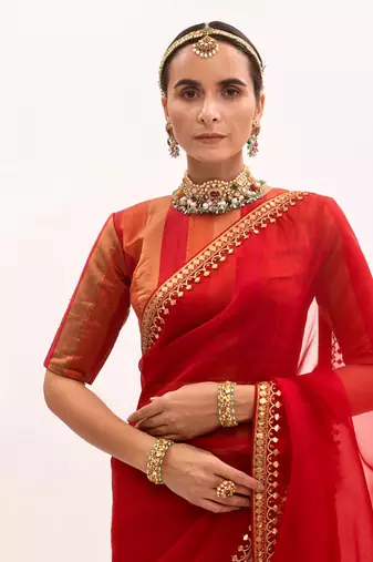Red Gota Patti Border Saree Set
