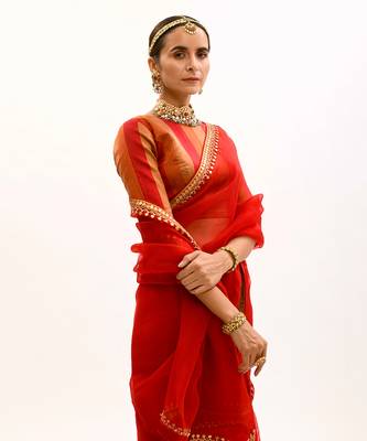 Red Gota Patti Border Saree Set 6
