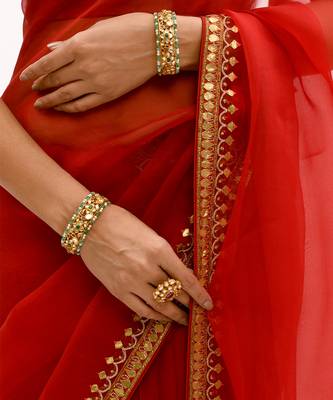 Red Gota Patti Border Saree Set 8