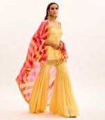 Yellow Hand Embroidered Silk Sharara Set