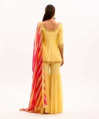 Yellow Hand Embroidered Silk Sharara Set 5