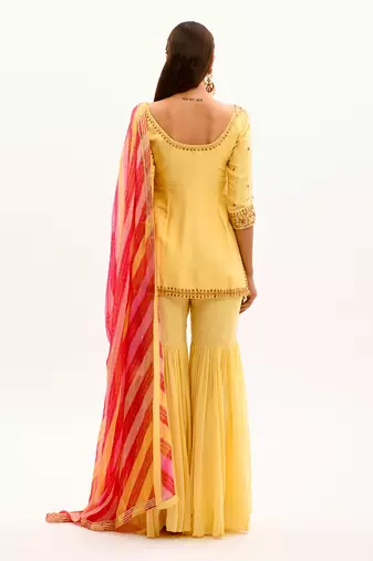 Yellow Hand Embroidered Silk Sharara Set