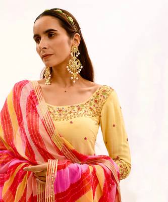 Yellow Hand Embroidered Silk Sharara Set 7