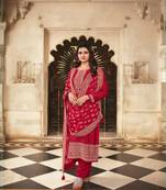 red embroidery georget silk semistitch straight suits palazzo salwar suits