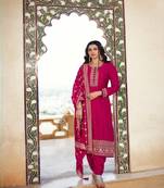 Pink embroidery georget silk semistitch straight suits palazzo salwar suits
