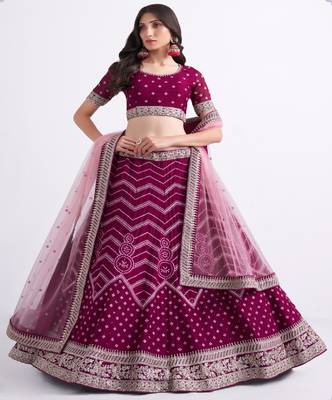 Rani Pink Embroidered Silk Bridal Lehengas 1