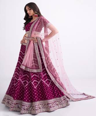 Rani Pink Embroidered Silk Bridal Lehengas 2