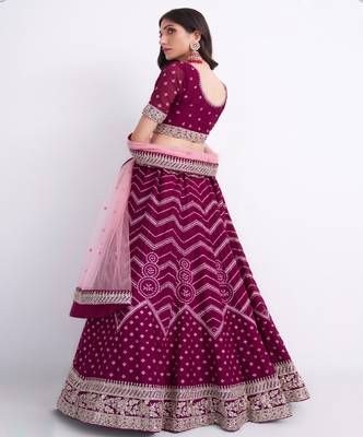 Rani Pink Embroidered Silk Bridal Lehengas 3