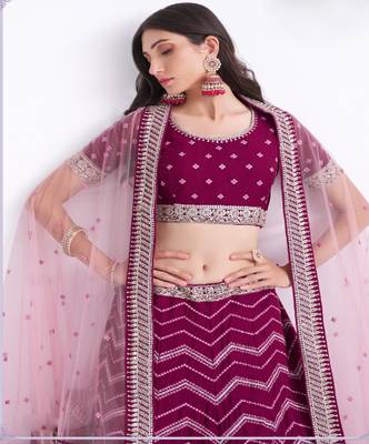 Rani Pink Embroidered Silk Bridal Lehengas 5