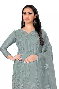 Grey embroidered organza salwar