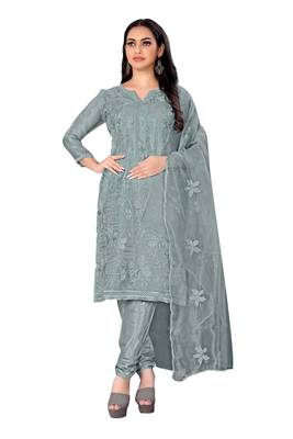Grey embroidered organza salwar 1