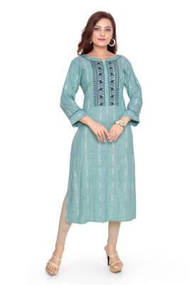 Samruddhi Women Blue printed rayon ethnic-kurtis 1