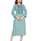 Samruddhi Women Blue printed rayon ethnic-kurtis