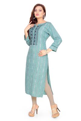 Samruddhi Women Blue printed rayon ethnic-kurtis 3