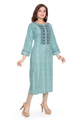 Samruddhi Women Blue printed rayon ethnic-kurtis 4