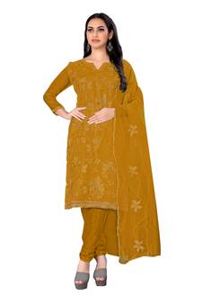 Mustard embroidered organza salwar