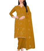 Mustard embroidered organza salwar