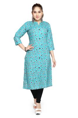 Samruddhi Women Blue printed rayon ethnic-kurtis 1