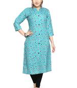 Samruddhi Women Blue printed rayon ethnic-kurtis
