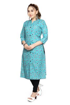 Samruddhi Women Blue printed rayon ethnic-kurtis 3