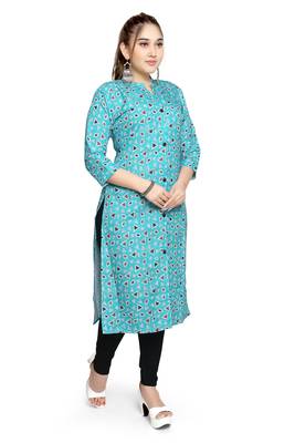 Samruddhi Women Blue printed rayon ethnic-kurtis 4