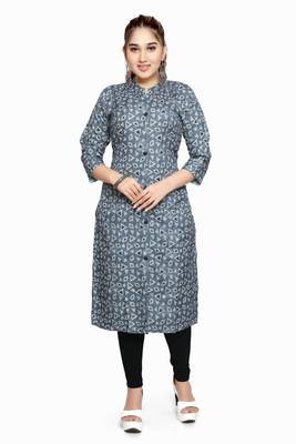 Samruddhi Women Grey printed rayon ethnic-kurtis 1