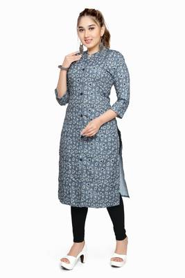 Samruddhi Women Grey printed rayon ethnic-kurtis 3