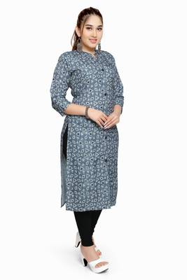 Samruddhi Women Grey printed rayon ethnic-kurtis 4
