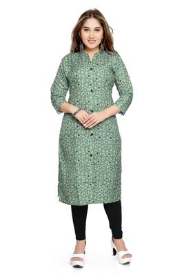 Samruddhi Women Green printed rayon ethnic-kurtis 1
