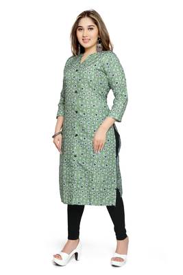 Samruddhi Women Green printed rayon ethnic-kurtis 3