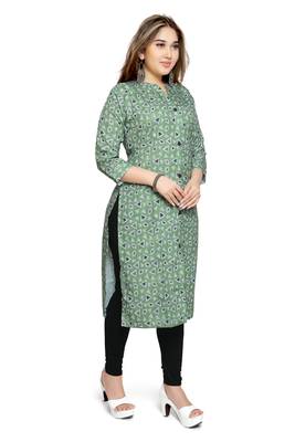 Samruddhi Women Green printed rayon ethnic-kurtis 4
